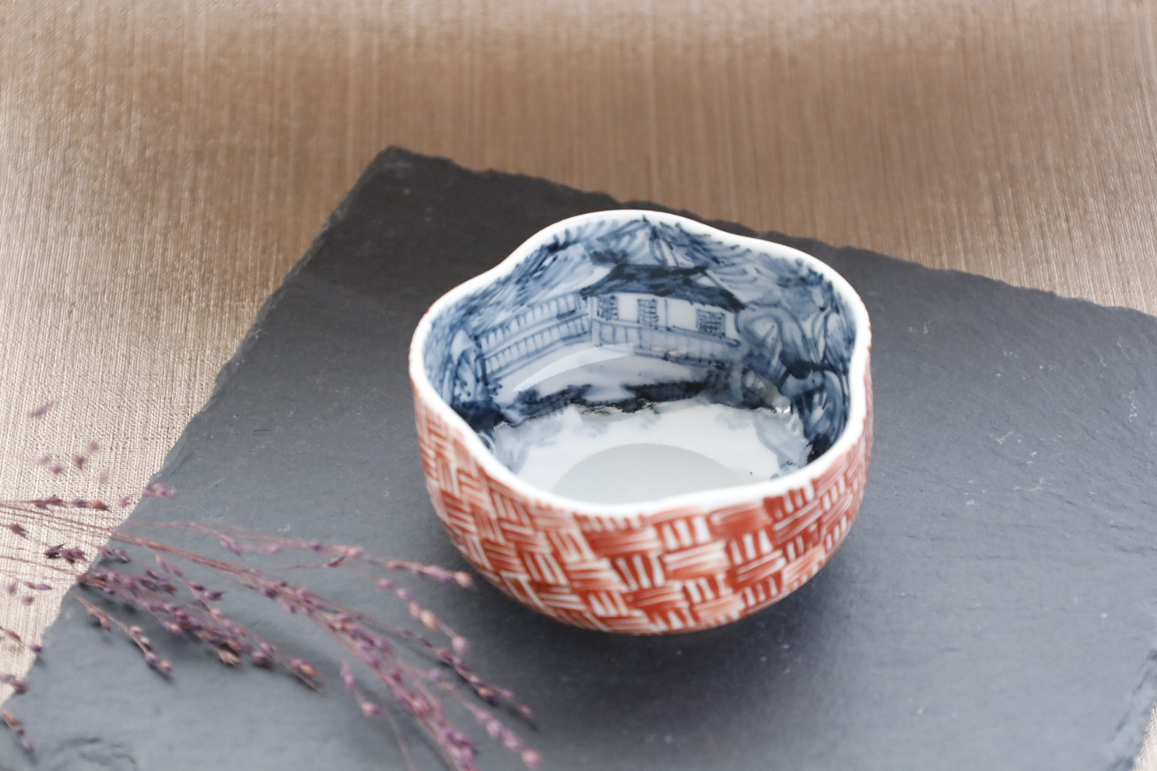 梅型赤あじろ山水小鉢