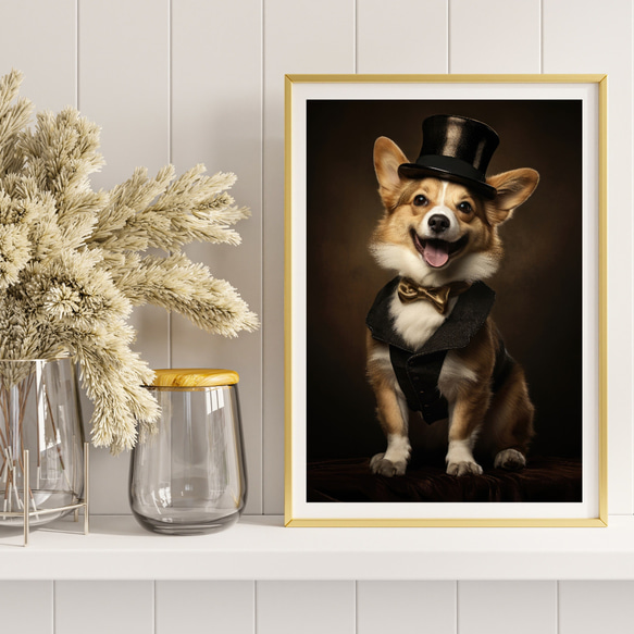 【ファッションショー - ウェルシュコーギー犬 No.1】A2アートポスター 犬の絵 犬の絵画 犬のイラスト 8枚目の画像