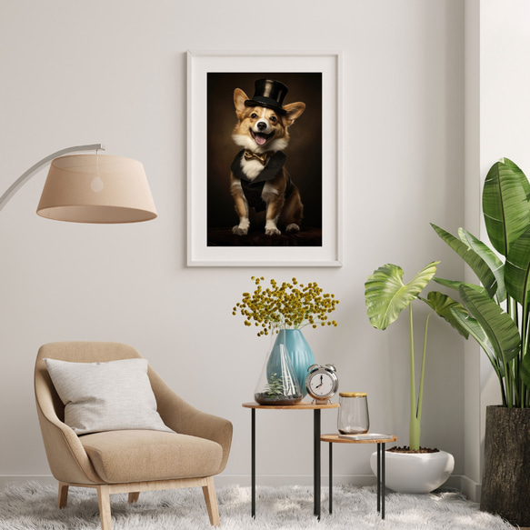 【ファッションショー - ウェルシュコーギー犬 No.1】A2アートポスター 犬の絵 犬の絵画 犬のイラスト 7枚目の画像
