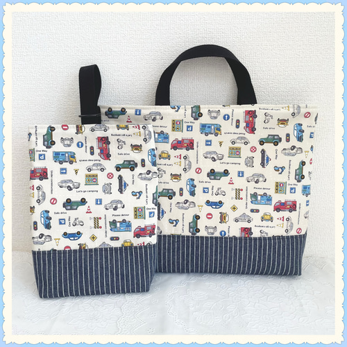 入園 入学】レッスンバッグ 上履き入れ 《働く車 車 消防車 パトカー