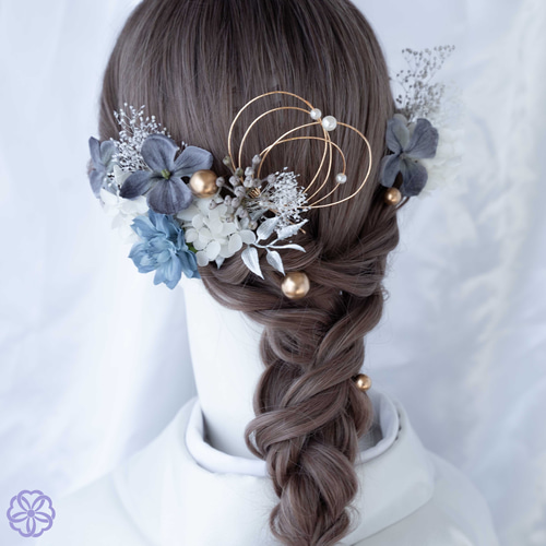 髪飾り くすみブルーの髪飾り 成人式 卒業式 結婚式 振袖 着物