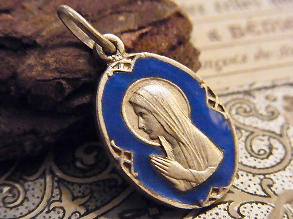 フランス ヴィンテージ エマイユ ルルドの泉 祈り 聖母マリア メダイ