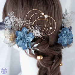 髪飾り　クリア×くすみブルーの髪かざり　青　成人式　卒業式　結婚式　振袖　着物　和装　ヘアアクセサリー　髪かざり　留袖　 1枚目の画像