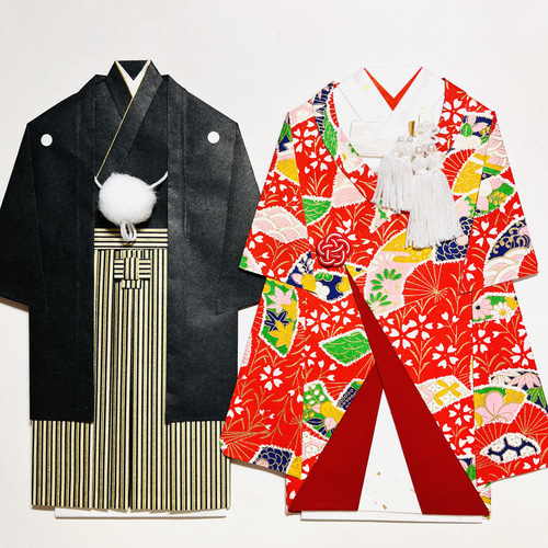 着物のお祝い袋659 ペア ご祝儀袋 扇子 枝垂れ桜 赤地 ご祝儀袋・袱紗