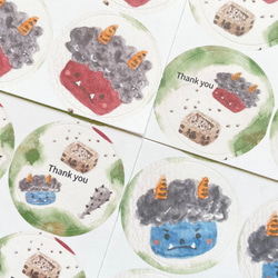 透明水彩画「節分 鬼シール」丸シール 48枚 豆まき 鬼退治 オニ おに