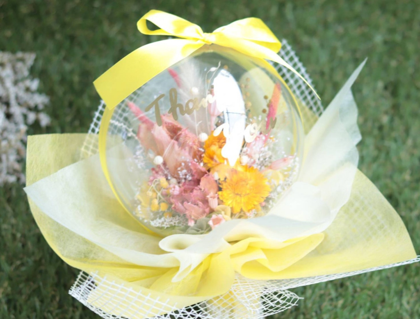 「ありがとう」を伝えるバルーンフラワー“ナチュラルカーネーションイエロー”※お花変更中＊Ｓサイズ＊プリザーブドフラワー