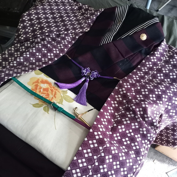 紫＆緑バイカラー染色レザー　本革帯締ベルト　11mm幅　長さと金具変更可　着物浴衣の帯に市販の帯留の使用も可 2枚目の画像