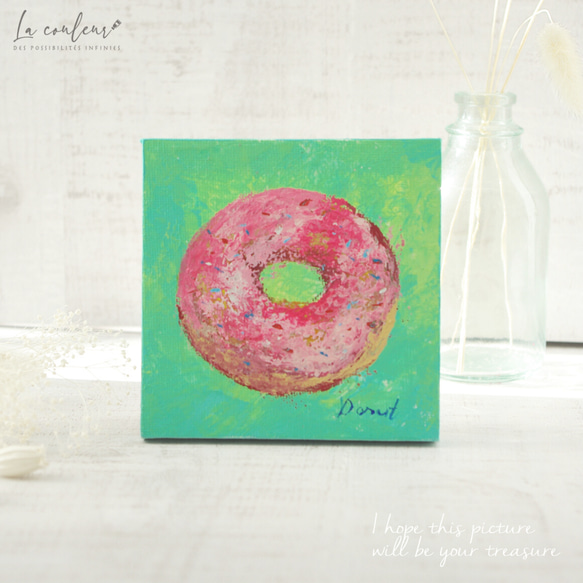 原画】ルビー チョコレート ドーナツ 10cm角 送料無料 絵画 La couleur  