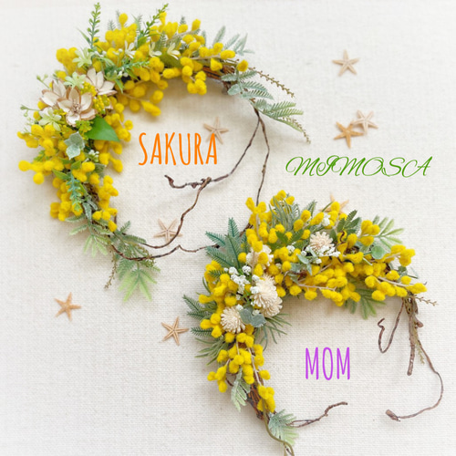 ミモザのハーフムーンリース/20cm リース Floral wish 通販｜Creema  