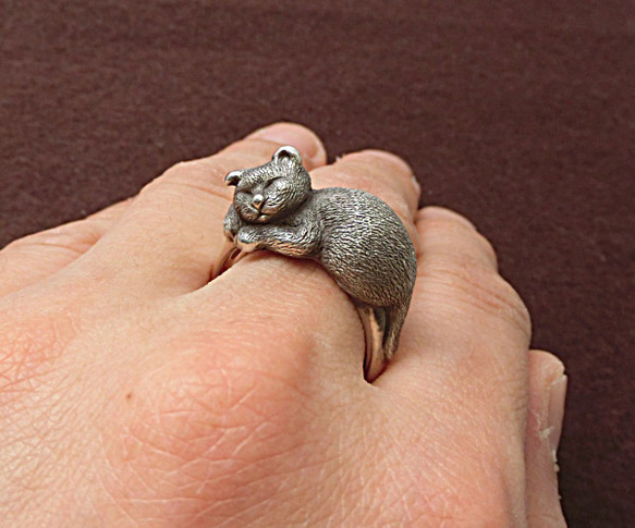 黒猫リング「つれてって（ブラック コーティング）」サイズオーダー