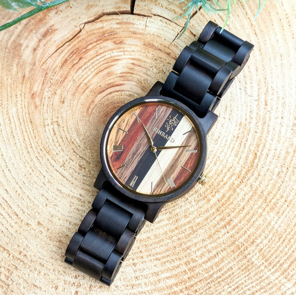 【木製腕時計】EINBAND Reise Mix Wood × Sandalwood 5種類の木 木の時計【40mm】 3枚目の画像