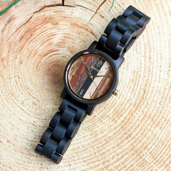 【木製腕時計】EINBAND Reise Mix Wood × Sandalwood 5種類の木 木の時計 【32mm】 3枚目の画像