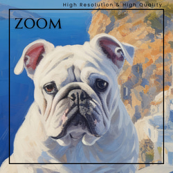 【地中海の海沿いの町・ブルドッグ犬 No.1】A2アートポスター 犬の絵 犬の絵画 犬のイラスト 3枚目の画像