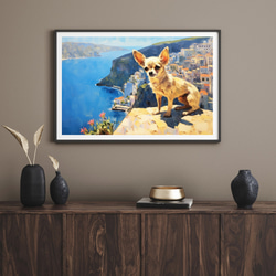 【地中海の海沿いの町 - チワワ犬 No.2】A2アートポスター 犬の絵 犬の絵画 犬のイラスト 8枚目の画像