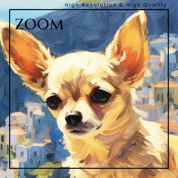 【地中海の海沿いの町 - チワワ犬 No.2】A2アートポスター 犬の絵 犬の絵画 犬のイラスト 3枚目の画像