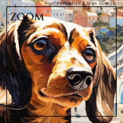 【地中海の海沿いの町 - ダックスフンド犬 No.1】A2アートポスター 犬の絵 犬の絵画 犬のイラスト 3枚目の画像