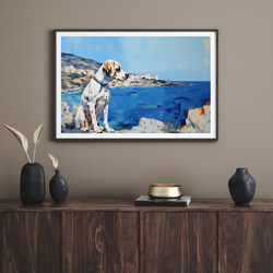 【地中海の海沿いの町 - イングリッシュポインター犬 No.1】A2アートポスター 犬の絵 犬の絵画 犬のイラスト 8枚目の画像