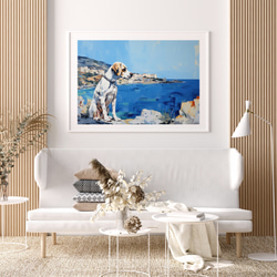【地中海の海沿いの町 - イングリッシュポインター犬 No.1】A2アートポスター 犬の絵 犬の絵画 犬のイラスト 7枚目の画像