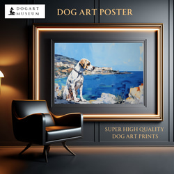 【地中海の海沿いの町 - イングリッシュポインター犬 No.1】A2アートポスター 犬の絵 犬の絵画 犬のイラスト 1枚目の画像