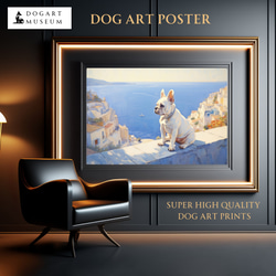 【地中海の海沿いの町 - フレンチブルドッグ犬 No.2】A2アートポスター 犬の絵 犬の絵画 犬のイラスト 1枚目の画像