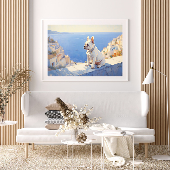 【地中海の海沿いの町 - フレンチブルドッグ犬 No.2】A2アートポスター 犬の絵 犬の絵画 犬のイラスト 7枚目の画像