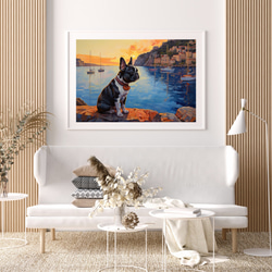【地中海の海沿いの町 - フレンチブルドッグ犬 No.3】A2アートポスター 犬の絵 犬の絵画 犬のイラスト 7枚目の画像