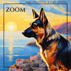 【地中海の海沿いの町 - ジャーマンシェパード犬 No.2】A2アートポスター 犬の絵 犬の絵画 犬のイラスト 3枚目の画像