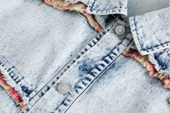 メンズ・レディース兼用·水洗いレトロなリバーシブルコートスタッズチェックデニムジャケット W159 11枚目の画像