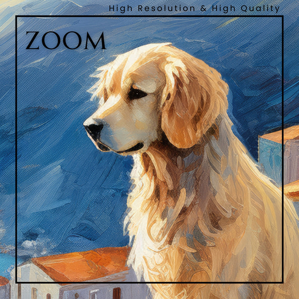 【地中海の海沿いの町 - ゴールデンレトリバー犬 No.1】A2アートポスター 犬の絵 犬の絵画 犬のイラスト 3枚目の画像