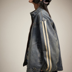 メンズ・レディース兼用·レトロデニムジャケットゆったり開襟ジャケット男女同型 W160 4枚目の画像