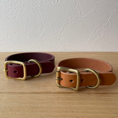 イタリアンレザーの犬用首輪 カラー チャーム 本革 リード・首輪