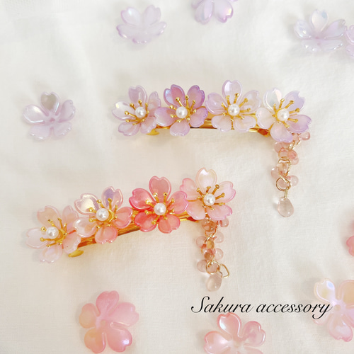桜 グラデーション バレッタ 桜ハンドメイド2024 バレッタ Sakura