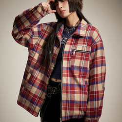 美品　BURTON チェック柄ジャケット 赤　M 24春秋新作ゆったり赤チェックジャケットシンプルで