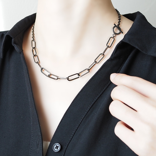 金属アレルギー対応! リッチブラック＊アズキ＆リンクチェーンの