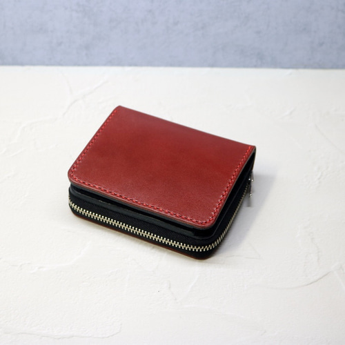 ファスナー二つ折り財布 本革（ワインレッド） 二つ折り財布 BEE3104