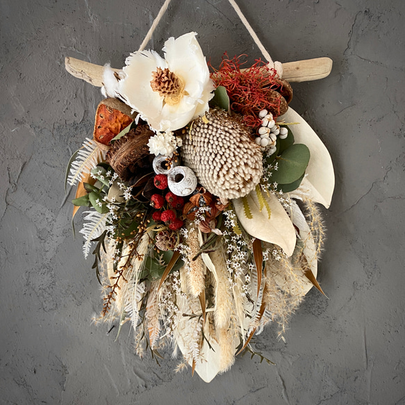 フラワータペストリー　アンティークカラー　ドライフラワーリース フラワータペストリーアンティークカラードライフラワーリース