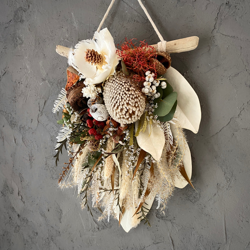 専用Christmas＊コットン＆リューカデンドロン　ドライフラワータペストリー 専用Christmas＊コットン＆リューカデンドロン ドライフラワー