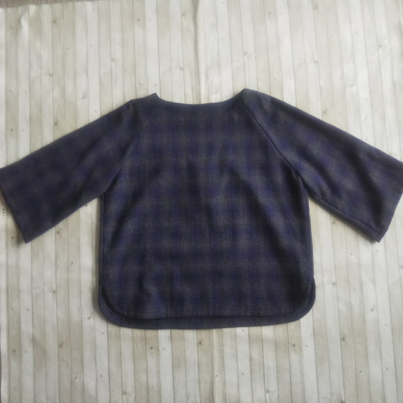 【一点物】ウール混のラグラン袖プルオーバー(チェック柄/紫×グレー)11号サイズ『Creema限定』 6枚目の画像