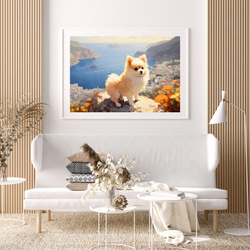 【地中海の海沿いの町 - ポメラニアン犬 No.3】A2アートポスター 犬の絵 犬の絵画 犬のイラスト 7枚目の画像