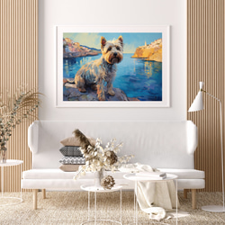 【地中海の海沿いの町 - シュナウザー犬 No.1】A2アートポスター 犬の絵 犬の絵画 犬のイラスト 7枚目の画像