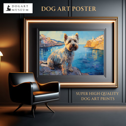 【地中海の海沿いの町 - シュナウザー犬 No.1】A2アートポスター 犬の絵 犬の絵画 犬のイラスト 1枚目の画像