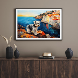 【地中海の海沿いの町 - シュナウザー犬 No.2】A2アートポスター 犬の絵 犬の絵画 犬のイラスト 8枚目の画像