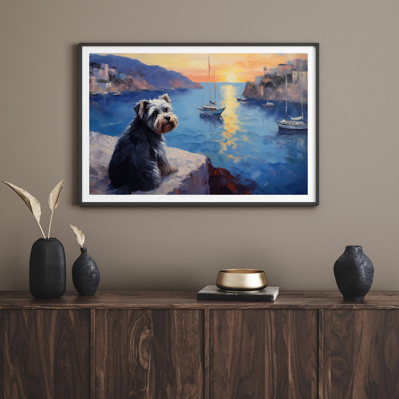 【地中海の海沿いの町 - シュナウザー犬 No.3】A2アートポスター 犬の絵 犬の絵画 犬のイラスト 8枚目の画像