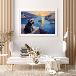 【地中海の海沿いの町 - シュナウザー犬 No.3】A2アートポスター 犬の絵 犬の絵画 犬のイラスト 7枚目の画像
