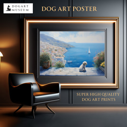 【地中海の海沿いの町 - トイプードル犬 No.1】A2アートポスター 犬の絵 犬の絵画 犬のイラスト 1枚目の画像