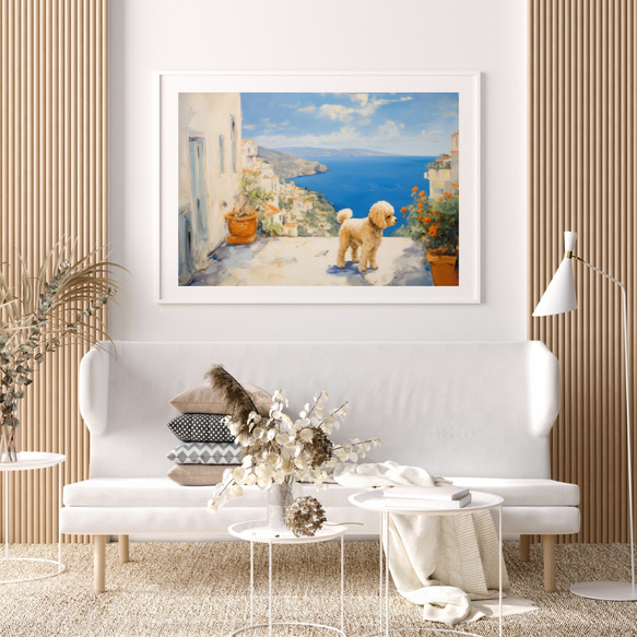 【地中海の海沿いの町 - トイプードル犬 No.2】A2アートポスター 犬の絵 犬の絵画 犬のイラスト 7枚目の画像