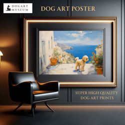 【地中海の海沿いの町 - トイプードル犬 No.2】A2アートポスター 犬の絵 犬の絵画 犬のイラスト 1枚目の画像