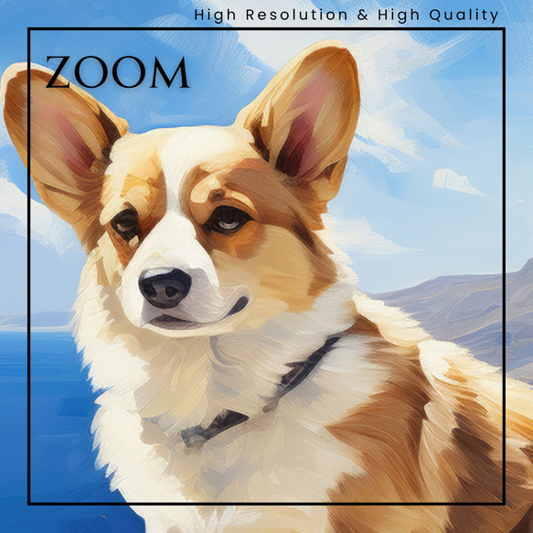 【地中海の海沿いの町 - ウェルシュコーギー犬 No.1】A2アートポスター 犬の絵 犬の絵画 犬のイラスト 3枚目の画像