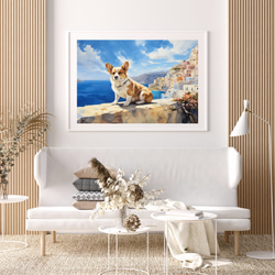 【地中海の海沿いの町 - ウェルシュコーギー犬 No.1】A2アートポスター 犬の絵 犬の絵画 犬のイラスト 7枚目の画像