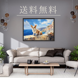 【地中海の海沿いの町 - ウェルシュコーギー犬 No.1】A2アートポスター 犬の絵 犬の絵画 犬のイラスト 4枚目の画像